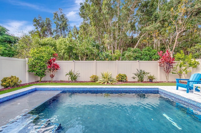 view of swimming pool featuring a fenced in pool and a fenced backyard