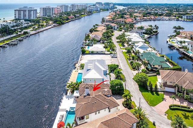 bird's eye view featuring a water view