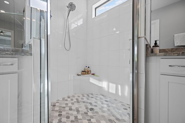 bathroom with vanity and walk in shower