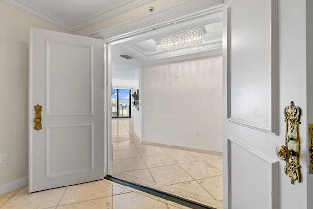570 Ocean Dr Unit 1302, Juno Beach, FL 33408 - hallway featuring tile patterned floors, baseboards, and ornamental molding
