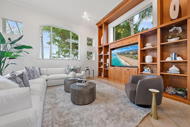 living room featuring light tile patterned floors