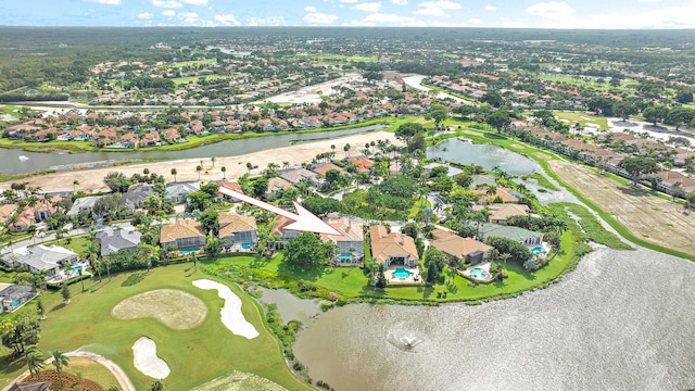 aerial view featuring a water view