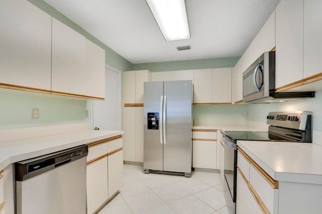 kitchen with stainless steel appliances and white cabinets