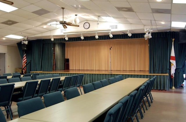 home theater featuring visible vents and a ceiling fan