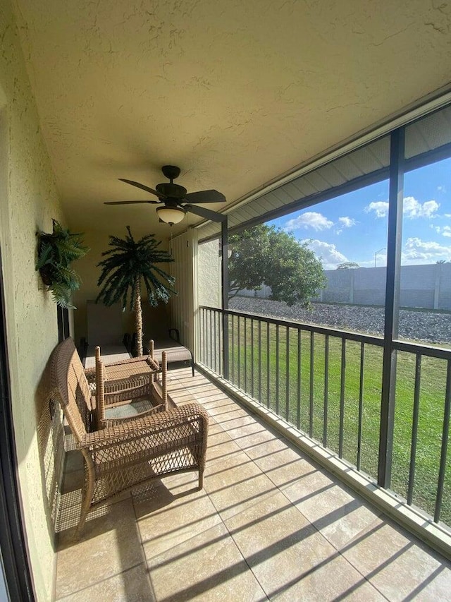 balcony with ceiling fan