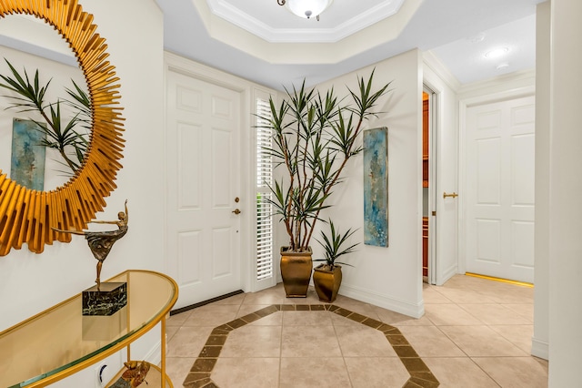 6189 Island Walk Unit A, Boca Raton, FL 33496 - foyer entrance with baseboards, ornamental molding, and a raised ceiling