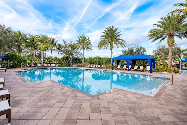 view of swimming pool with a patio area