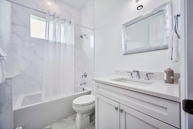 full bathroom featuring vanity, toilet, and shower / tub combo