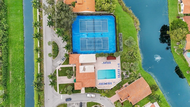 aerial view with a water view