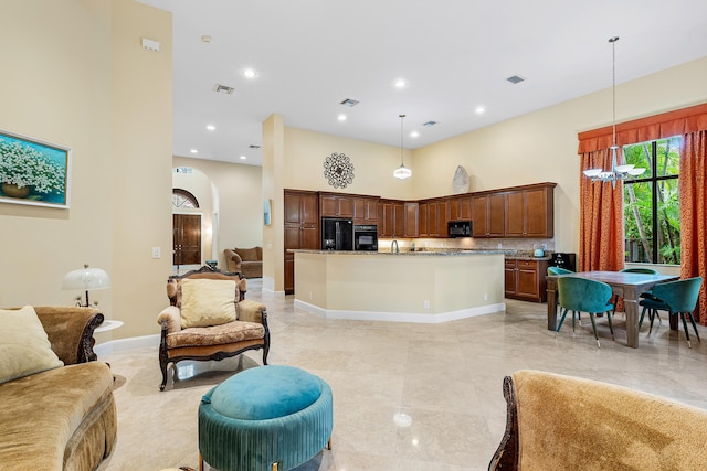 interior space with a notable chandelier