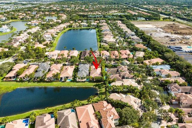 aerial view with a water view