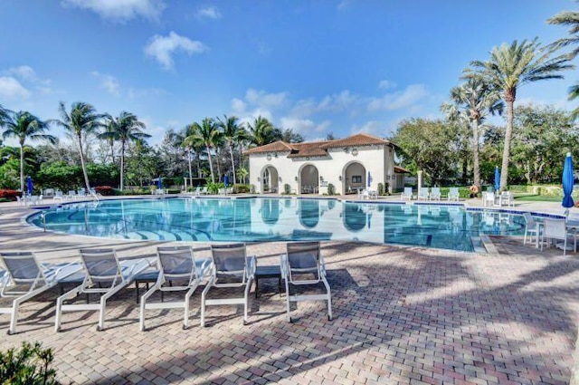 view of pool featuring a patio