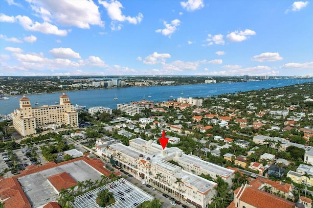 aerial view featuring a water view