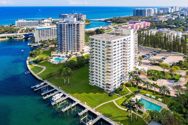 aerial view with a water view