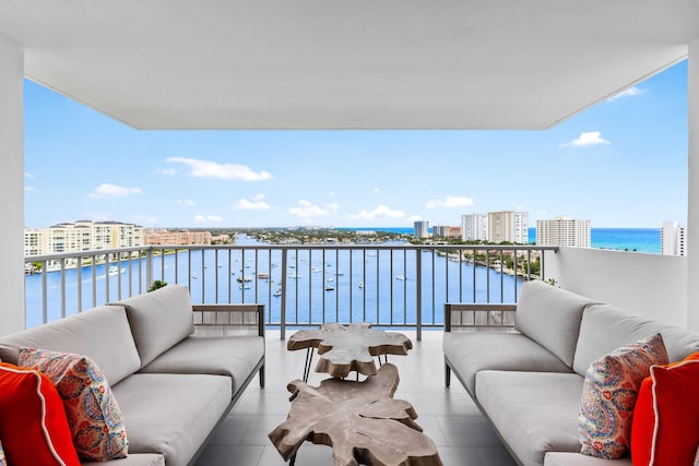 875 E Camino Real Unit 16H & G, Boca Raton, FL 33432 - balcony featuring an outdoor hangout area, a water view, and a city view
