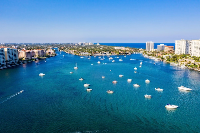 bird's eye view featuring a water view