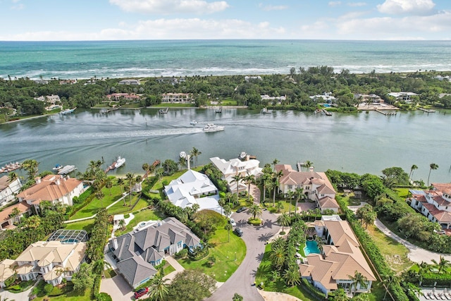 aerial view featuring a water view