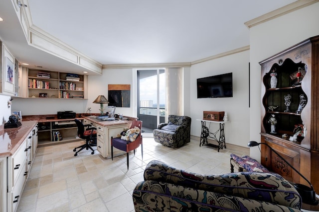 office area with crown molding