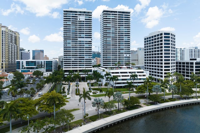 view of city with a water view