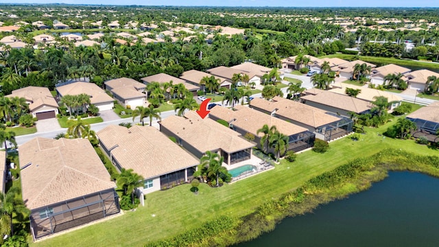 aerial view featuring a water view