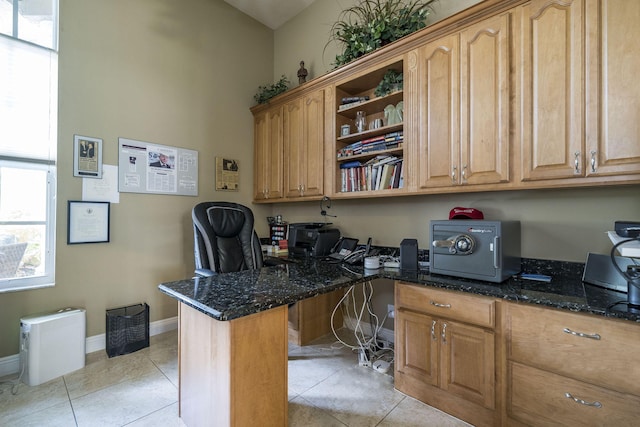 tiled office with built in desk