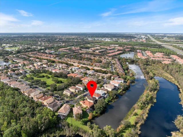 aerial view with a water view