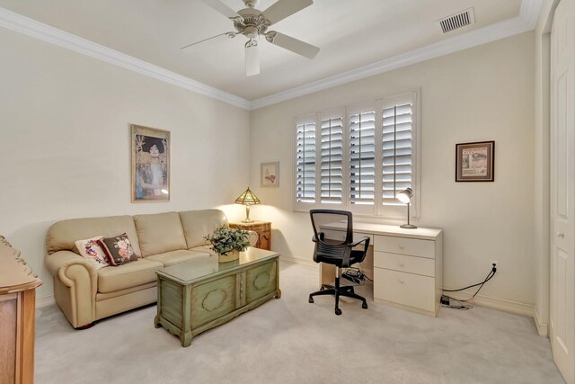 bathroom with vanity, toilet, a shower with shower door, and crown molding