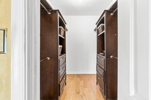 walk in closet featuring light hardwood / wood-style flooring