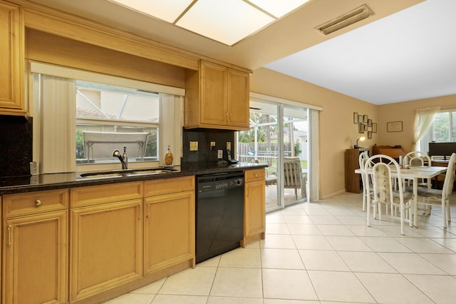 kitchen featuring tasteful backsplash, a healthy amount of sunlight, dishwasher, and sink