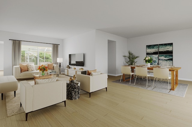 living room featuring light wood-type flooring