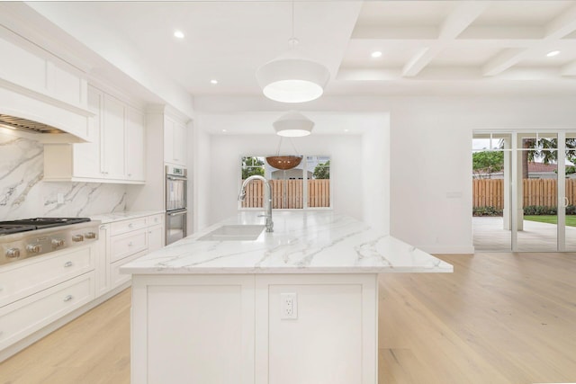 kitchen featuring light wood-style floors, a sink, appliances with stainless steel finishes, and recessed lighting