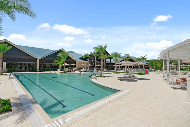 view of pool with a gazebo, a patio area, and a pergola