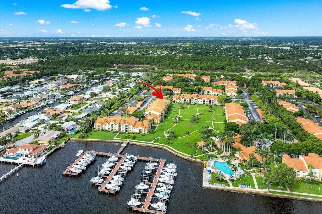 aerial view with a water view