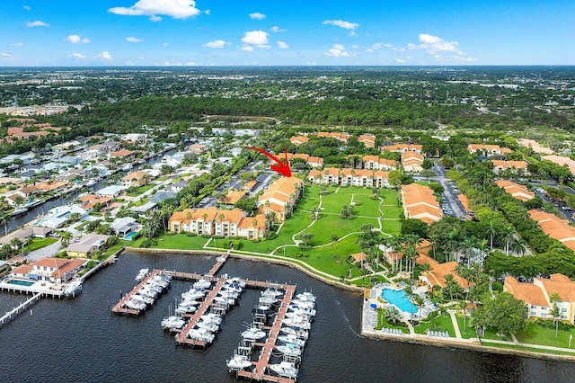 aerial view with a water view