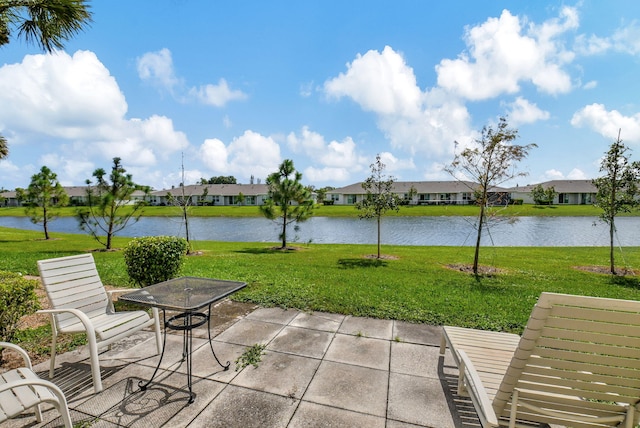 view of patio / terrace featuring a water view