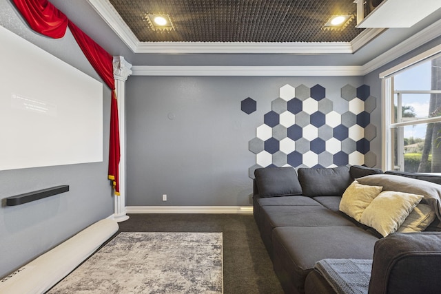 interior space featuring crown molding and a tray ceiling