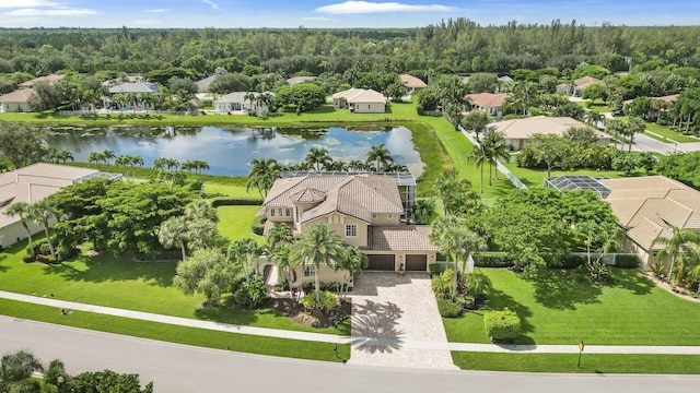 aerial view with a water view