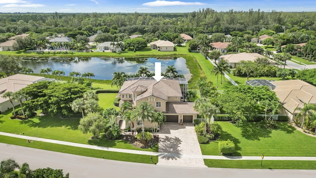 bird's eye view featuring a water view