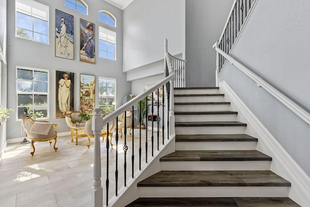 stairs with a towering ceiling