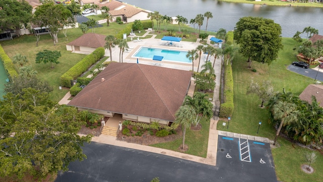 drone / aerial view featuring a water view