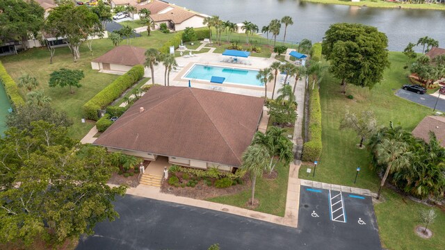 14 Grange Pl, Boynton Beach, FL 33426 - view from above of property featuring a nearby body of water and a pool