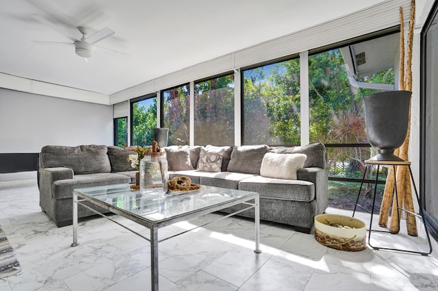 sunroom / solarium with ceiling fan