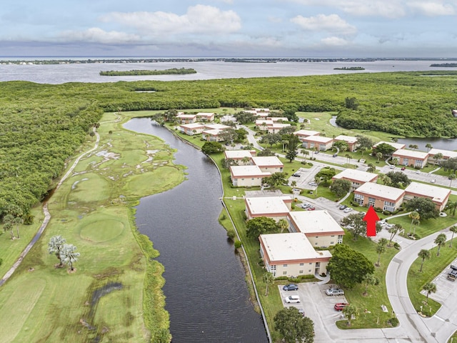 aerial view with a water view and a residential view