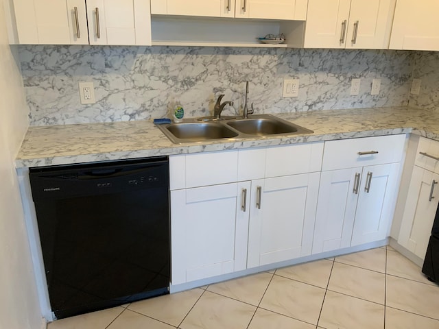 kitchen featuring white cabinets, dishwasher, backsplash, and sink