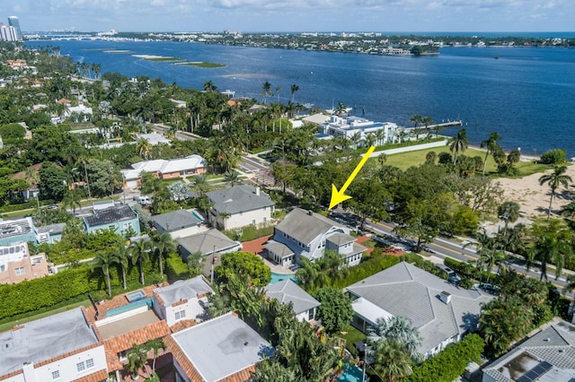 aerial view with a water view