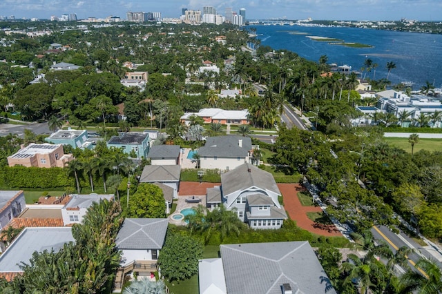 bird's eye view featuring a water view