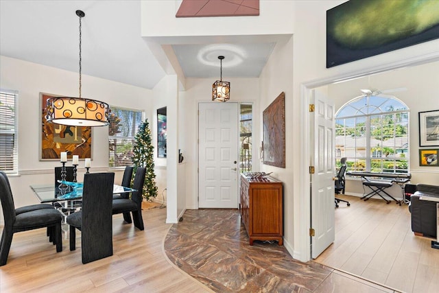 entryway featuring light hardwood / wood-style floors and ceiling fan