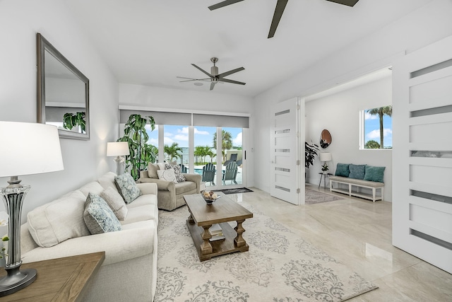 living room with ceiling fan