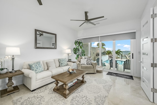 living room with ceiling fan