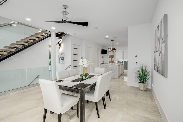 dining area with ceiling fan